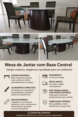 Mesa de Jantar Moderna 1.60X0.90 com Base Central