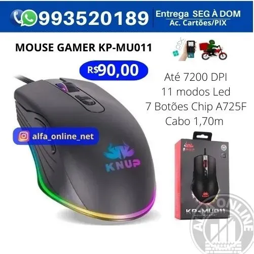 Mouse Gamer Usb Iluminação Macro Programável Software Led 7200dp1 Rgb 7 Botões