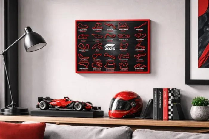 Quadro Decorativo Calendário F1 2026 Circuitos em Relevo 3D - Fórmula 1