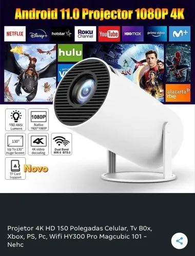 Projetor 4k HD 150 polegadas