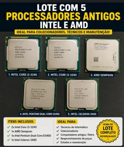 LOTE COM 5 PROCESSADORES ANTIGOS INTEL E AMD