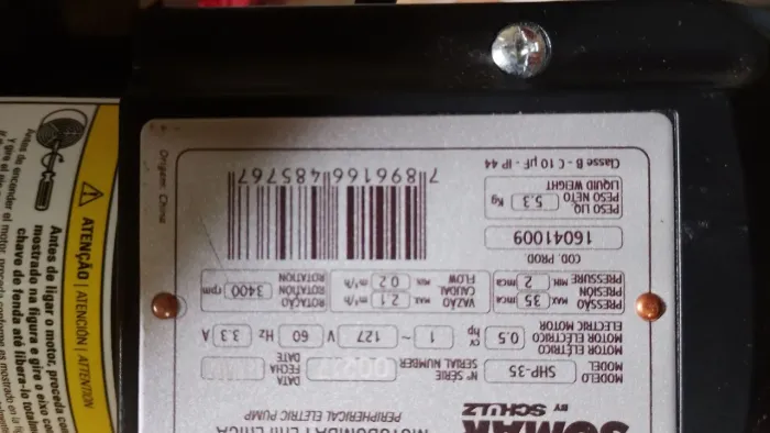 Vendo uma motobomba periférica para água limpa ( modelo:somar by schulz SHP-35) 127 volts