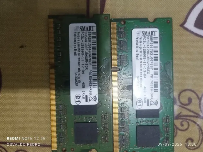 Memória DDR 3 PC3l 2 peças de 4 GB 150 as duas ou 80 cada