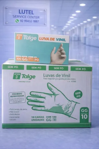 LUVA DE VINIL SEM PÓ CX C/100 UND TAMANHO GG 