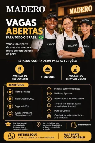 Vaga auxiliar de restaurante - GRUPO MADERO