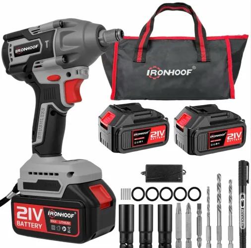 Chave de Impacto Sem Escova 21V Brushless 520N.m + 2 Baterias + Kit Completo 