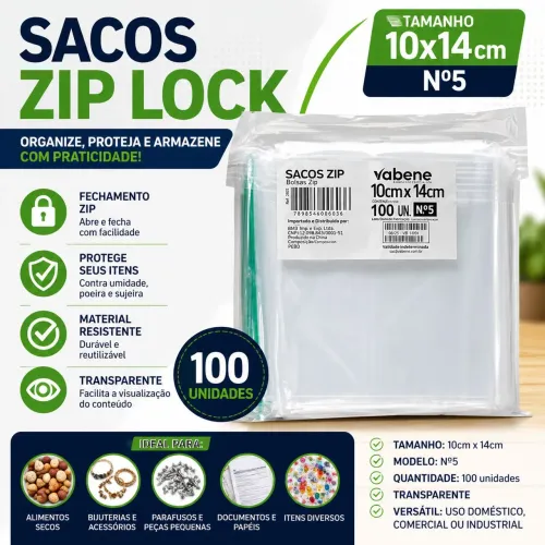 100un Saco Plástico Hermético N°5 Zip Lock 10×14cm ( Sacos Ziper)