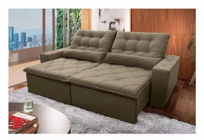 Sofá Retrátil Reclinável Islândia 2,70m Suede Velut Bege Molas no Assento - King House