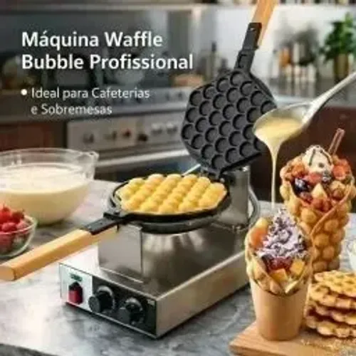 Máquina Waffle Profissional Bubble Cone Sobremesa Inox 220v - nova!