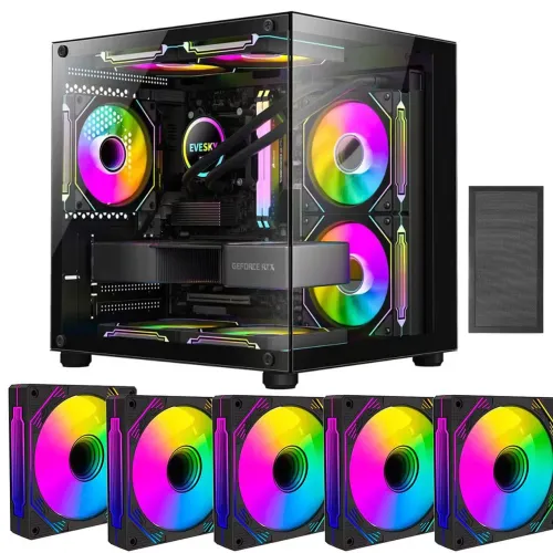 Gabinete gamer aquário com 5 fans rgb