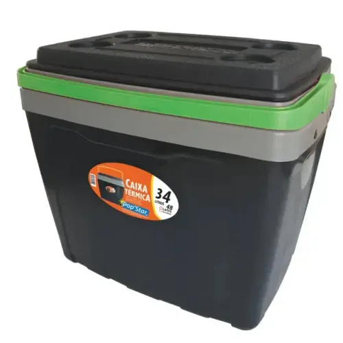 CAIXA TÉRMICA COOLER 34 LITROS TAMPA COM PORTA COPO CAMPING PESCA