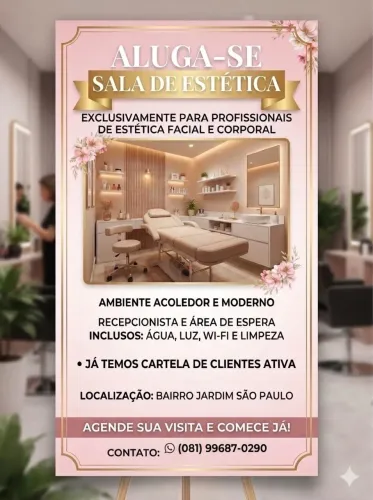 Alugasse sala dentro de um salão de beleza para estética