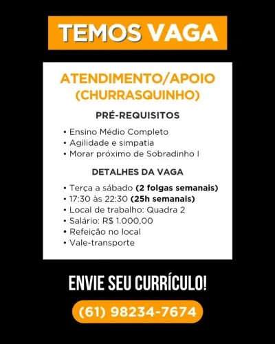 Vaga de emprego meio período (salário proporcional)
