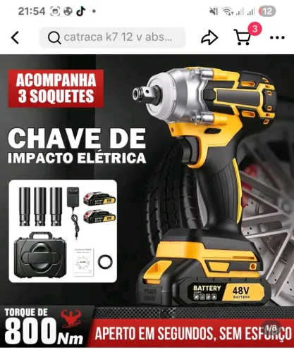 Chave de impacto sem fio de 800 Nm com 2 baterias de 4,0 Ah e 48 V, alto torque, ...