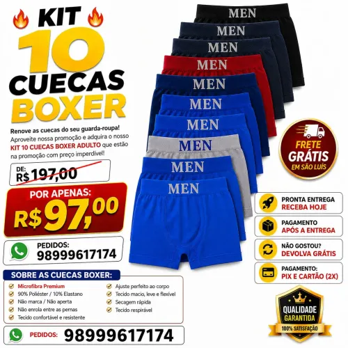  KIT 10 CUECAS BOXER ADULTO 