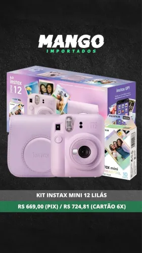 Kit com Câmera, Bolsa e Filmes Instax Mini 12 Lilás