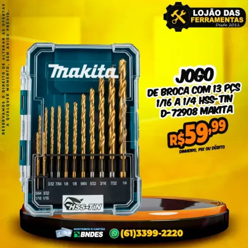 Jogo de Broca Com 13 Pçs 1/16 a 1/4 HSS-TIN D-72908 Makita