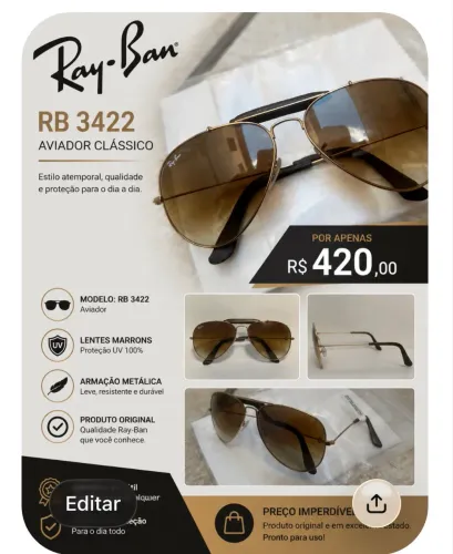 Ray Ban Aviador Craft Original Novo-$420