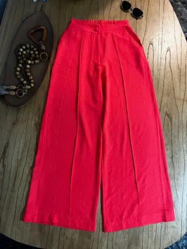 Calça pantalona laranja vibrante cintura alta | P
