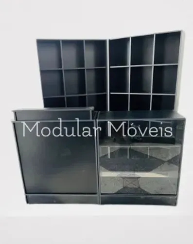 Balcão Caixa + Balcão Vitrine + 2 Colmeias MDF Preto