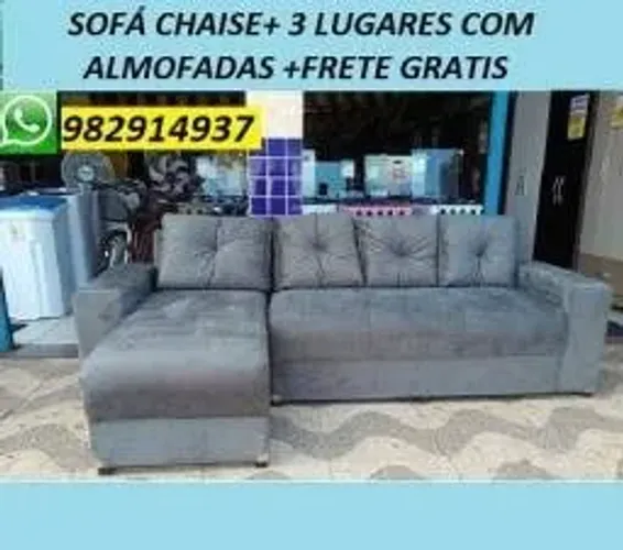 Preço Promocional+Frete Gratis!! Sofá Chaise +3 Lugares com Almofadas