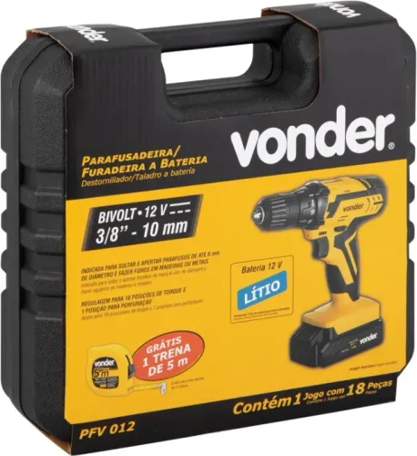 Parafusadeira Furadeira Vonder Pfv012 12v com  Maleta + 14 acessórios + Trena - Bivolt