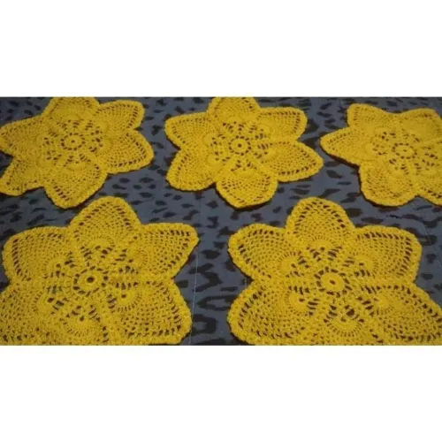 Conjunto de 5 Sousplats / Centro de Mesa / Crochê Amarelo | Vintage | Trouxe do Sítio