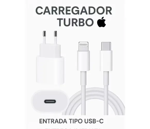 Carregador Turbo Tipo C completo Novo p/ iphone ou Android