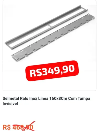 Ralo Inox Linea 160x8cm Com Tampa Invisível