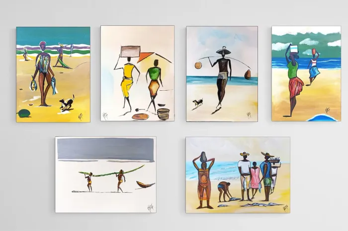 Conjunto de Quadros de Praia em Estilo Africano