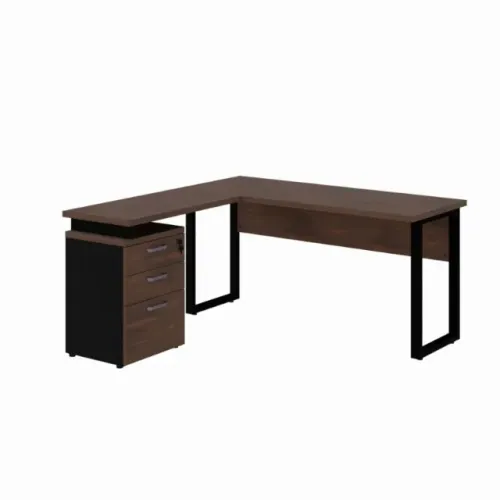 Mesa Escritório em L com Gaveteiro 1,50x1,50m Marsala/Preto Ampla Moderna 34440