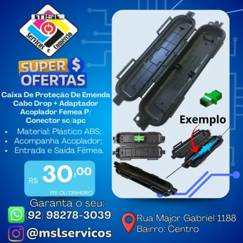 Caixa de Proteção para Emenda de Cabo DROP + Acoplador SC/APC Fêmea
