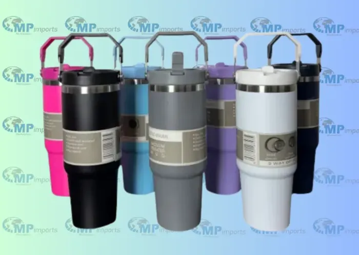 Loja MP Imports: Copo Garrafa Térmica Camada Dupla Inox Alça Tampa Flip 890ml