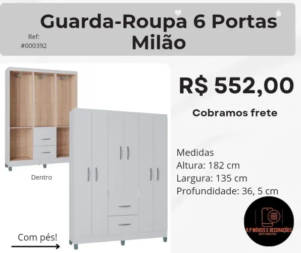 Guarda-Roupa 6 Portas Milão - Branco - Novo