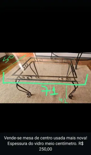 Mesa de Centro em Ferro com Tampo de Vidro