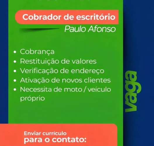 Preciso de pessoa para trabalhar com cobranças.