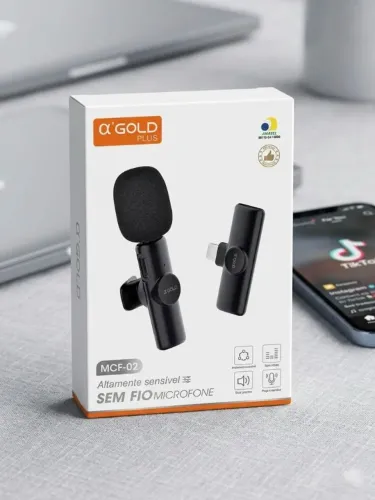 Microfone Sem Fio iPhone Lightning Lapela Gold (Novo)