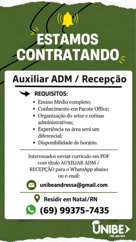 Vaga P/ Recepção e Adm administrativo