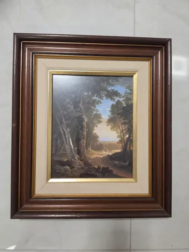 Quadro gravura com proteção em vidro na moldura de madeira