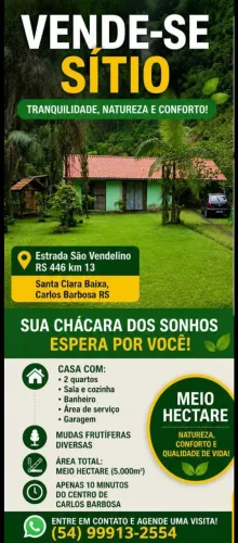 Vendo sítio 10 minutos do centro de Carlos Barbosa RS