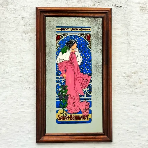 Espelho estilo Art Nouveau com Sarah Bernhardt Turnê de 1905 69x39