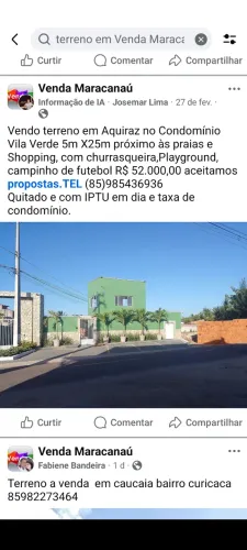VENDO TERRENO EM AQUIRAZ em condomínio fechado 6m X 25m 52.000,00 próximo ao centro de Aqu