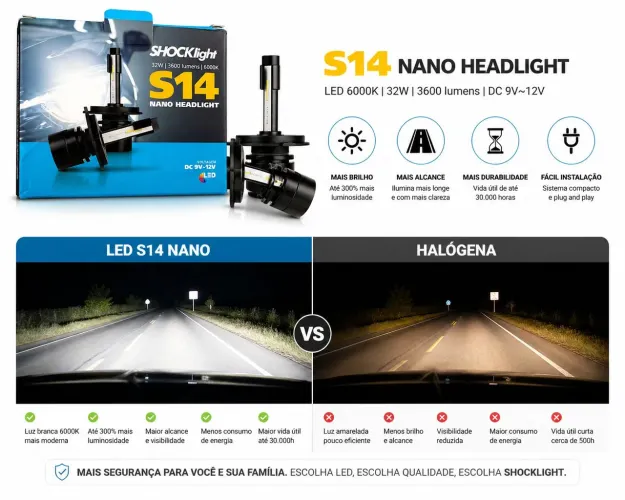 Lâmpada LED Automotiva S14 Shocklight 32W 6000K Super Branca