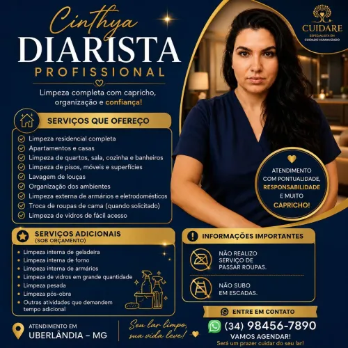 Diarista Profissional em Uberlândia | Faxina Completa | Agende pelo WhatsApp
