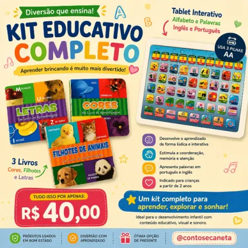 Kit educativo: livro e tablet interativo