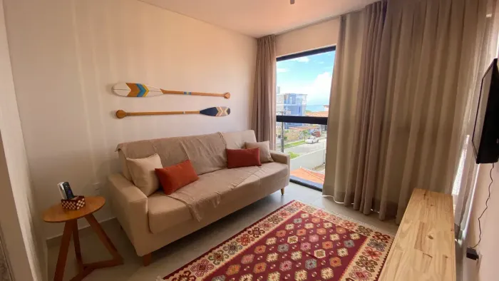 Apartamento de um quarto mobiliado para venda ou locação, com vista mar