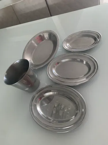 Kit de Aço Inox Travessas Bandejas Balde de Gelo 