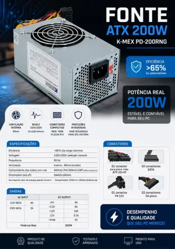 #PROMOÇÃO# Fonte Slim K-MEX PD-200RNG 200W PARA MINI PCS