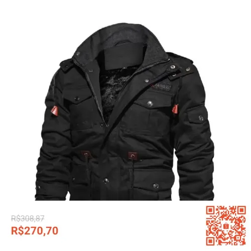 Jaqueta masculina com capuz grosso para outono e inverno
