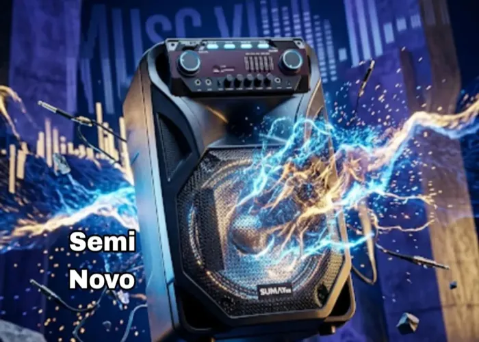 Caixa de Som Amplificada Sumay Thunder Black 800w Bluetooth C/ Microfone e Controle Remoto